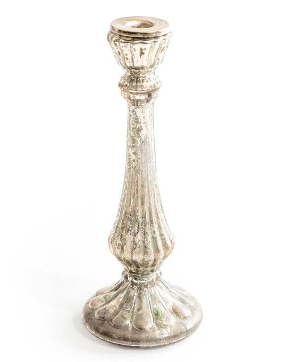Rustik Ljusstake i Antiksilverfärgat Glas – 40 cm