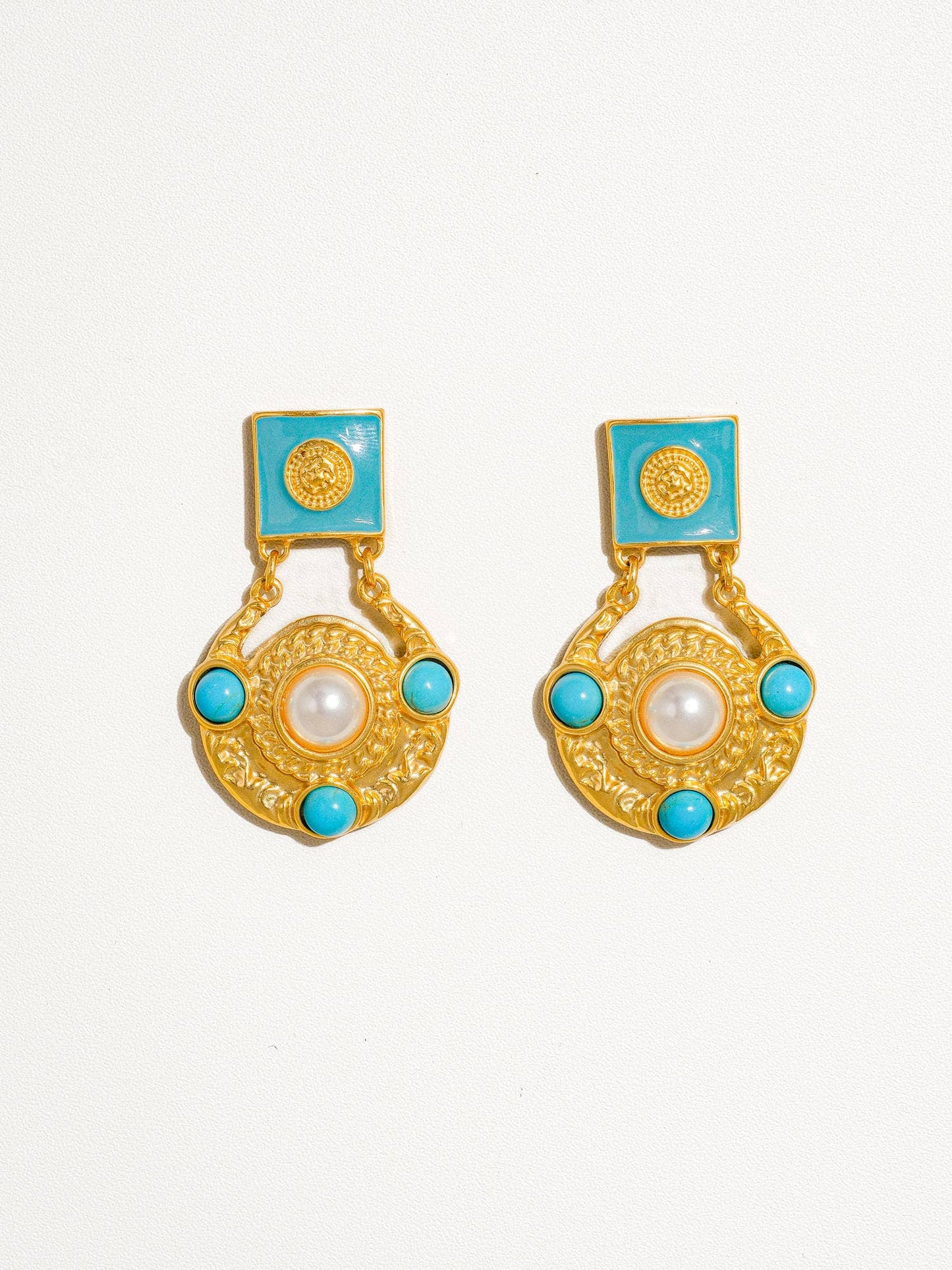 Harriet - 18K Gold Plated Earrings with Pearl and Turquoise