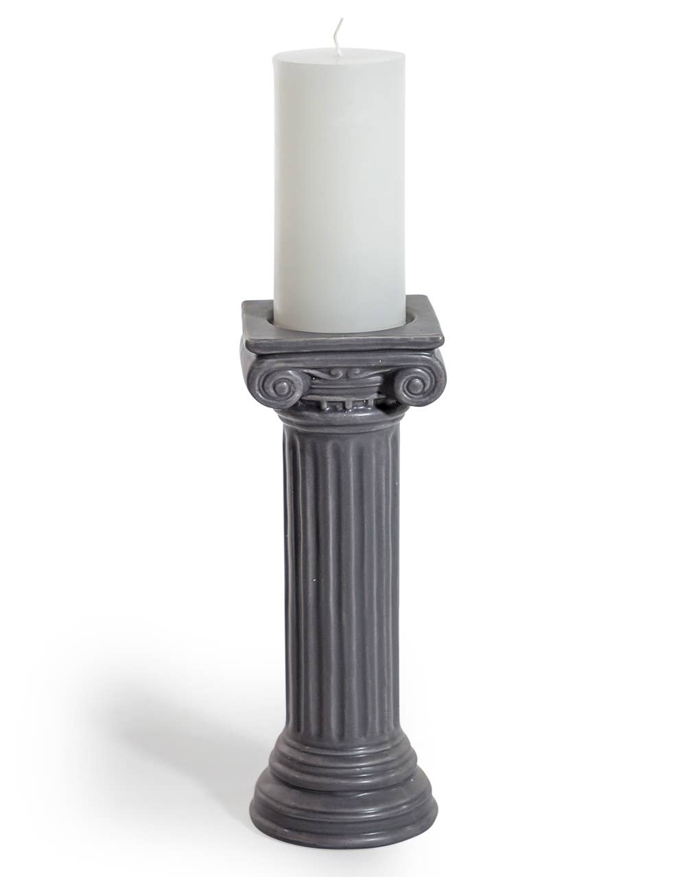 Large Ceramic Candlestick - Ionic Column - Grey
