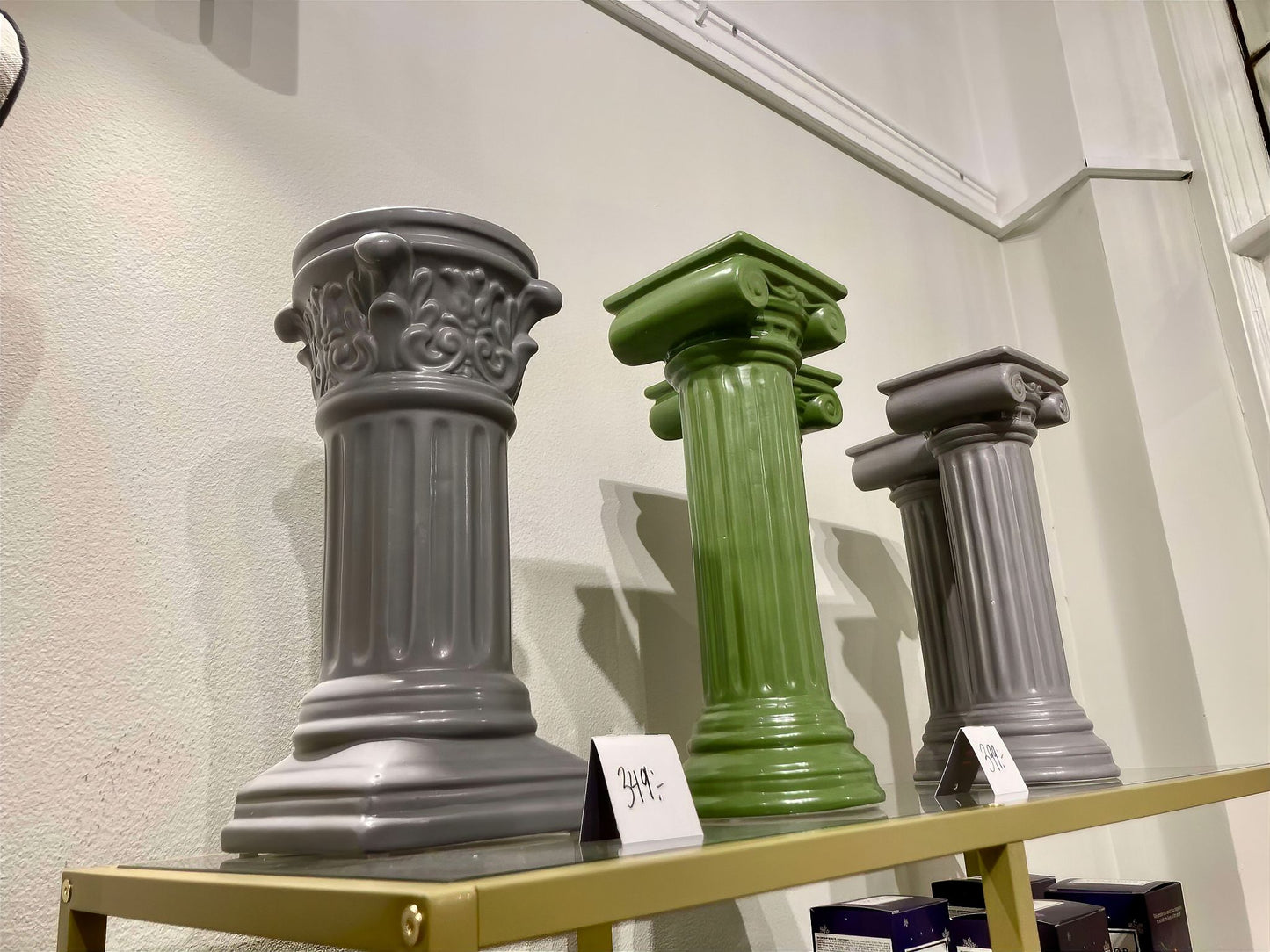 Large Ceramic Candlestick - Ionic Column - Dark Green
