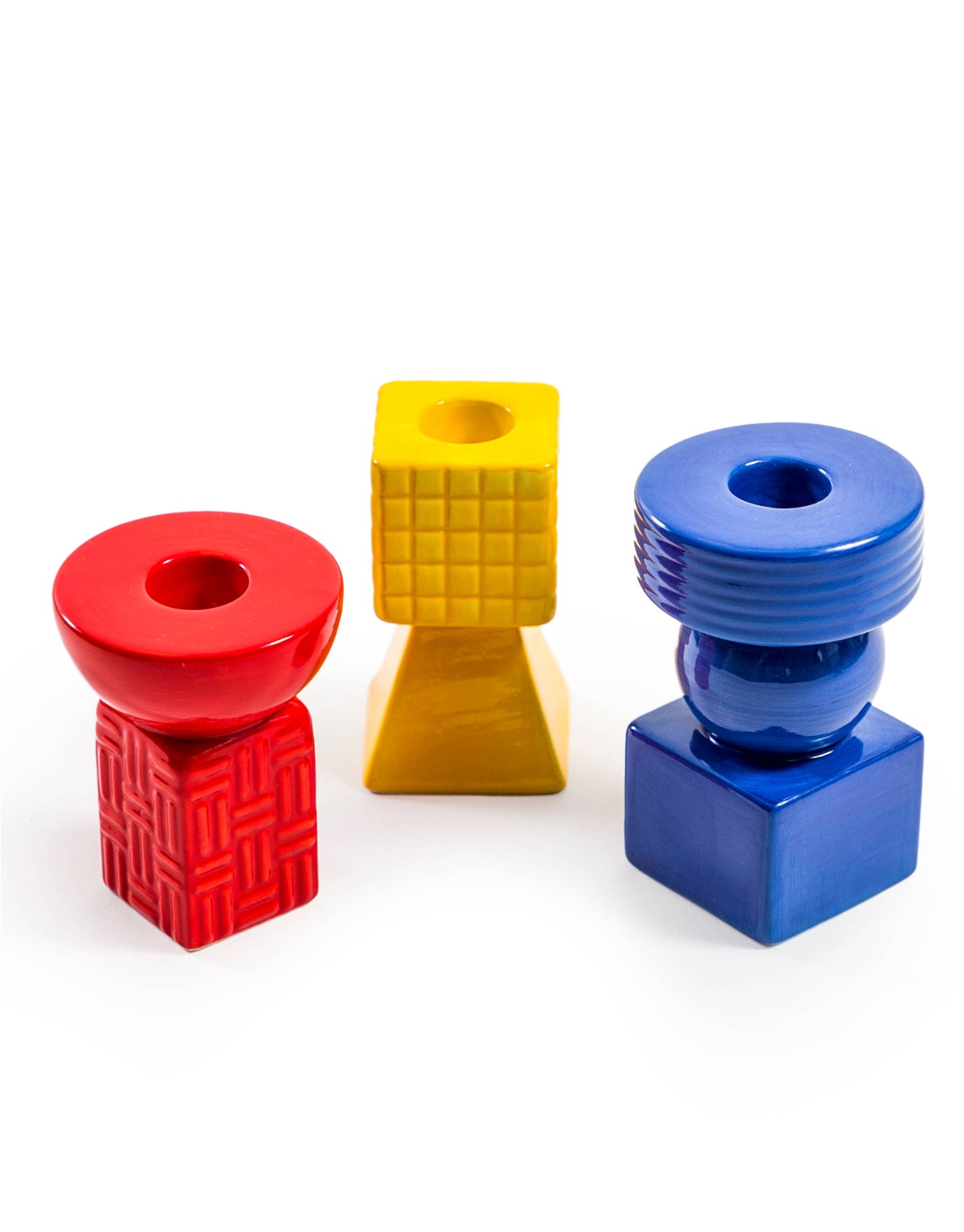 Set of 3 Ceramic Geometric Candlesticks