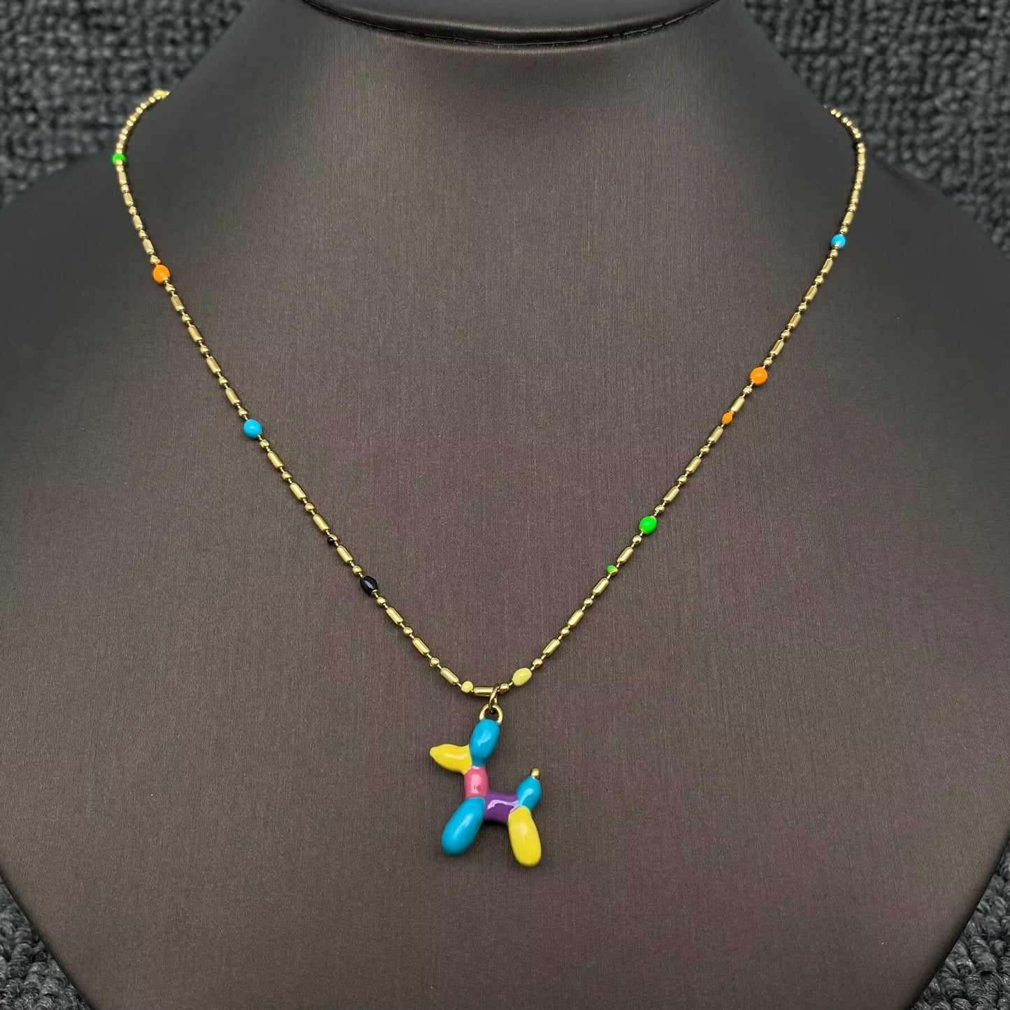 Ballonghund Berlock Halsband – 18K Guldpläterat - Färgglad