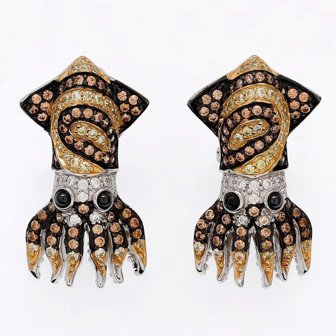 Earrings in Silver, Octopus, Zircons