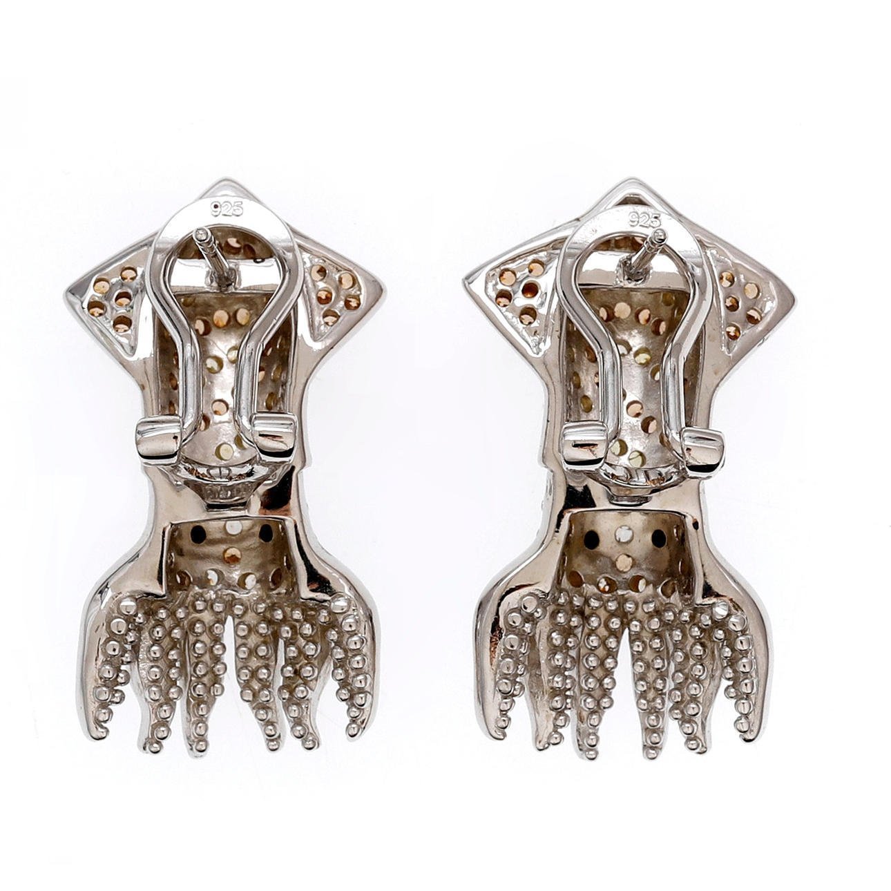 Earrings in Silver, Octopus, Zircons