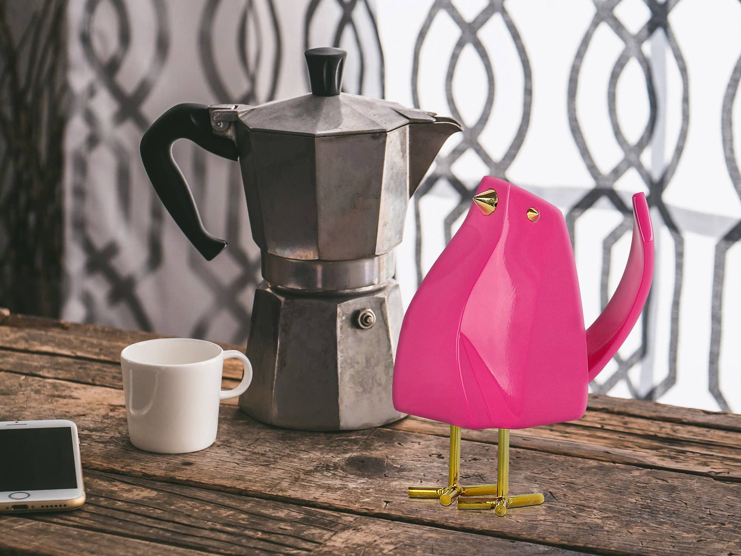 Modern Bird - Sculpture in Lacquered Resin - Dark Pink