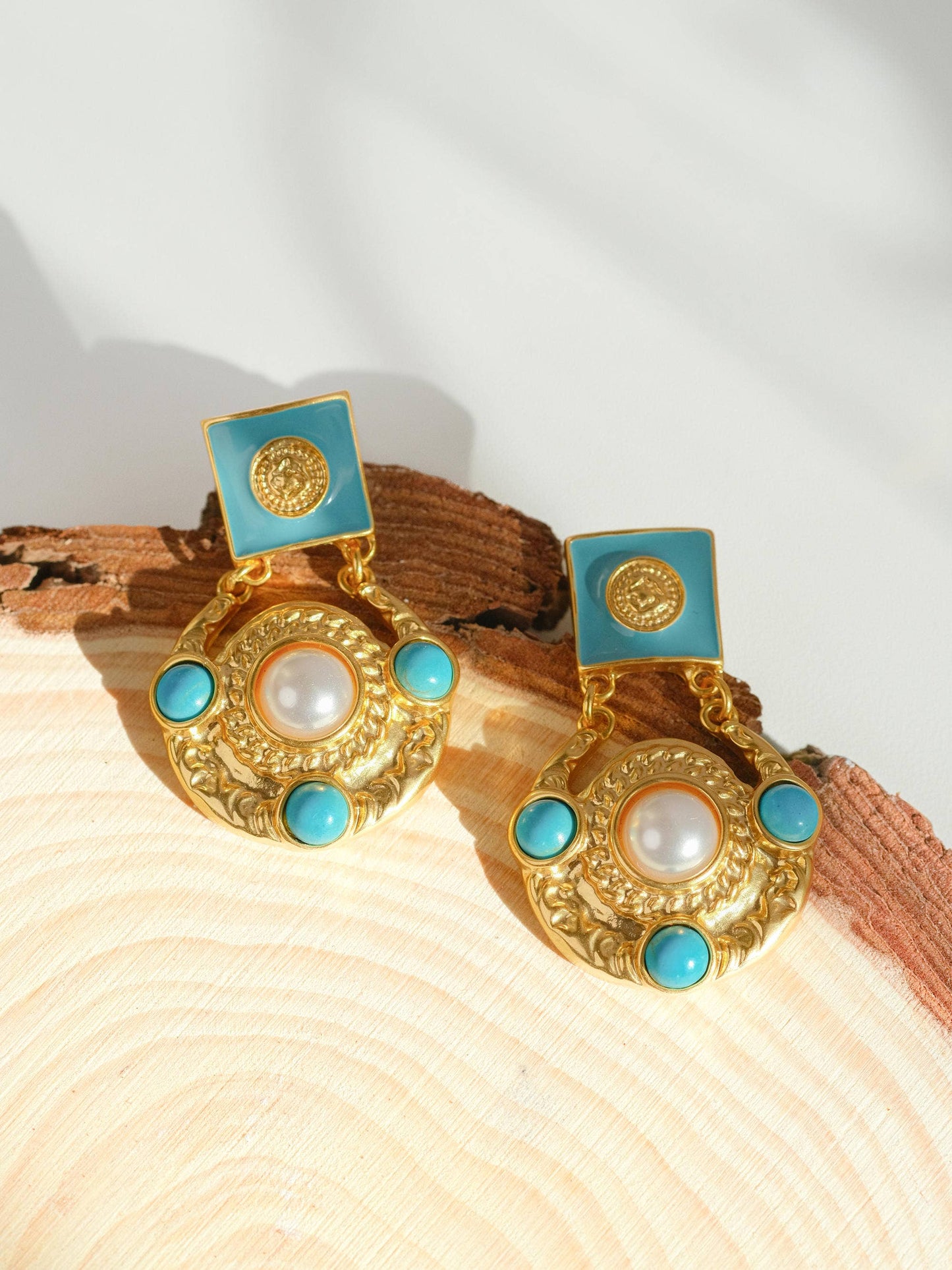 Harriet - 18K Gold Plated Earrings with Pearl and Turquoise
