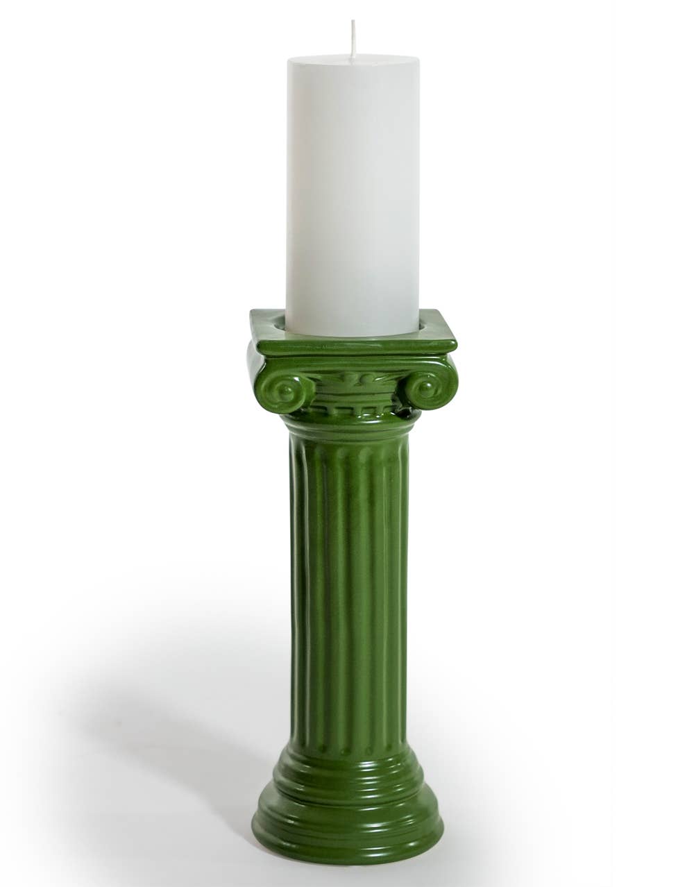 Large Ceramic Candlestick - Ionic Column - Dark Green