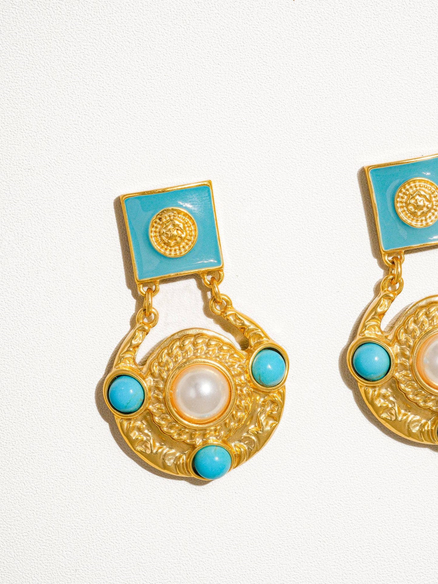 Harriet - 18K Gold Plated Earrings with Pearl and Turquoise