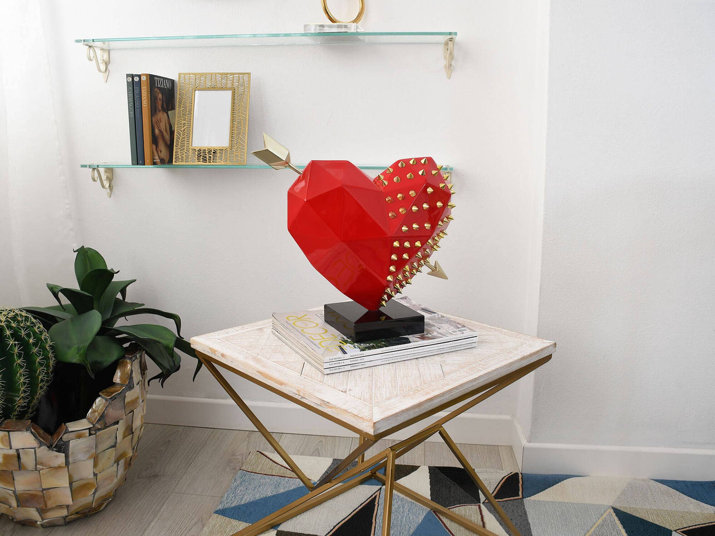 Modern Faceted Sculpture - Heart with marble base