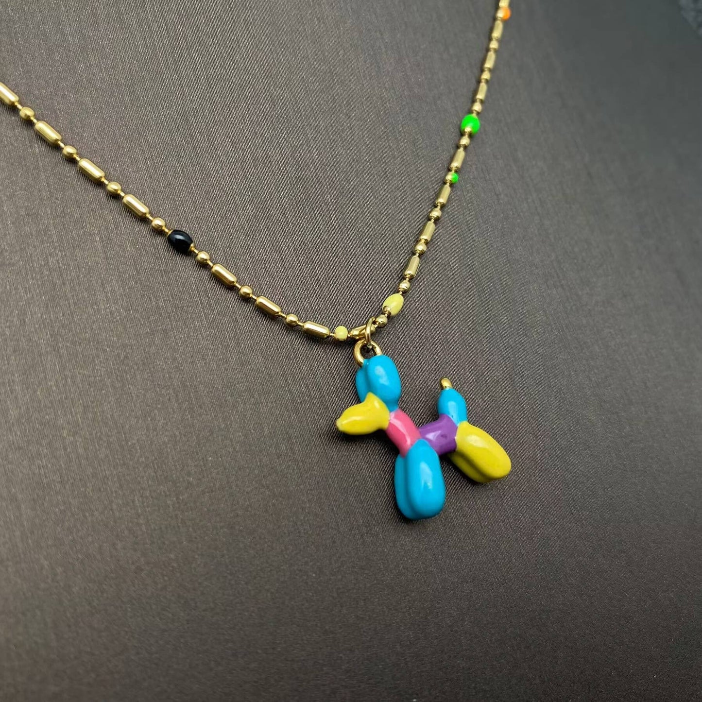 Ballonghund Berlock Halsband – 18K Guldpläterat - Färgglad