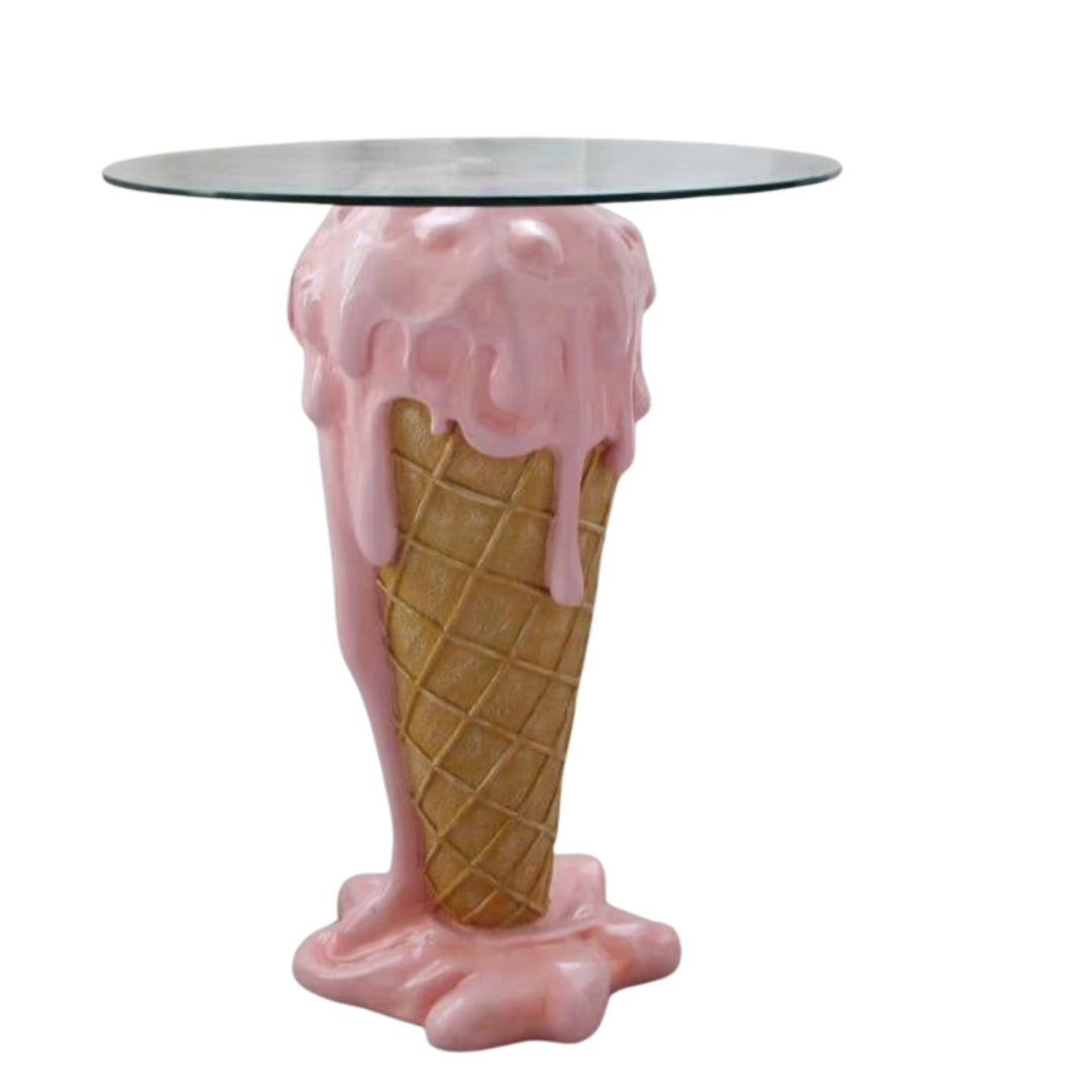 Playful Side table with Glass cone design - Pink