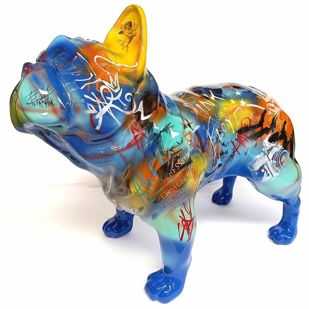 Fransk Bulldog med Pop - Handmålad och Numrerad Skulptur med Certifikat