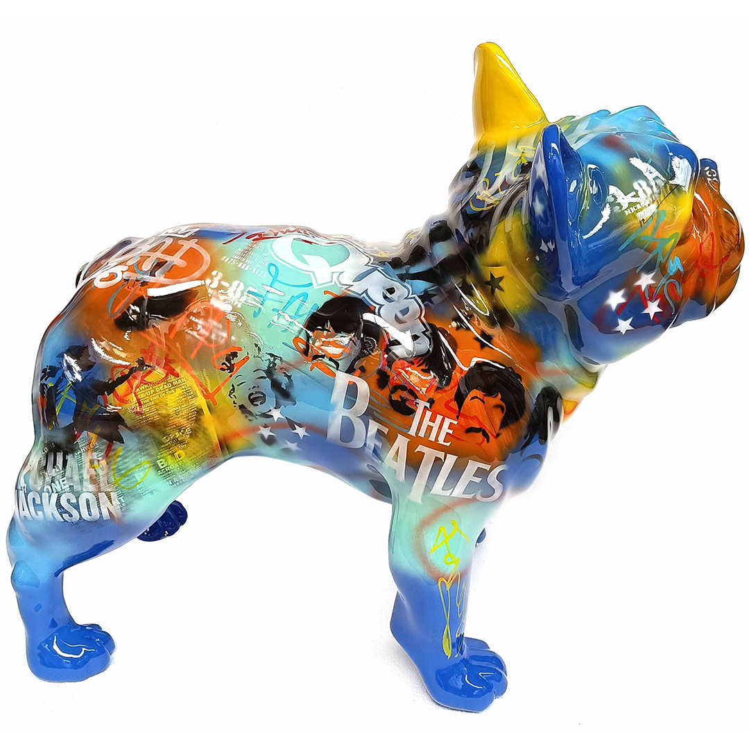 Fransk Bulldog med Pop - Handmålad och Numrerad Skulptur med Certifikat