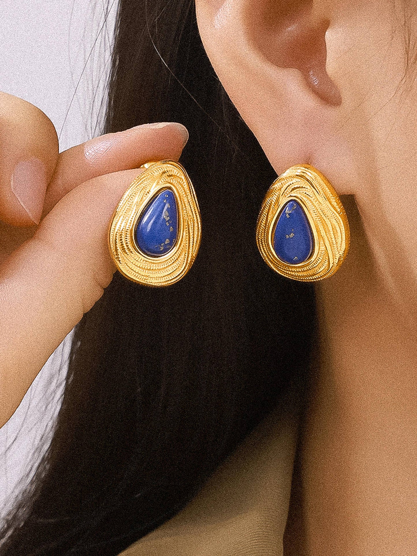 Christine - Lapis Lazuli Droppörhängen – 18K Guldplätering
