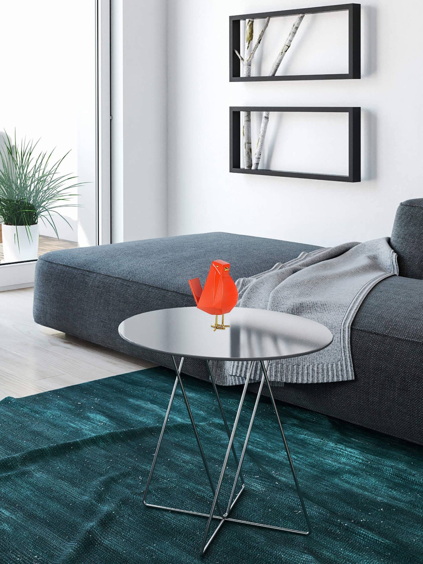 Modern Bird - Sculpture in Lacquered Resin - Orange