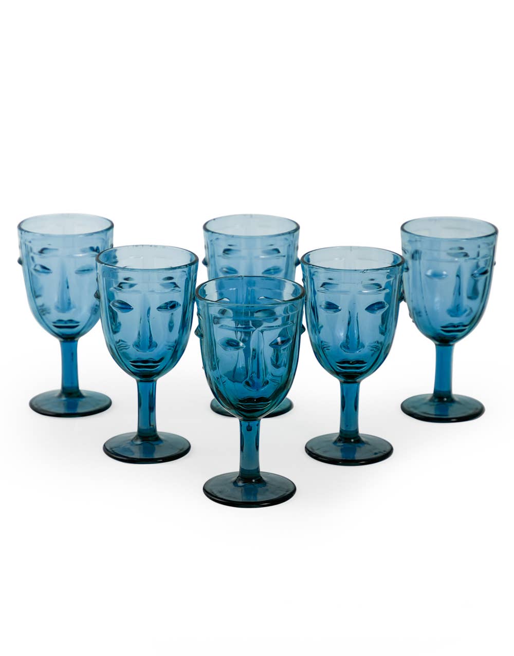 Set of 6 Blue Deco Wine Glasses
