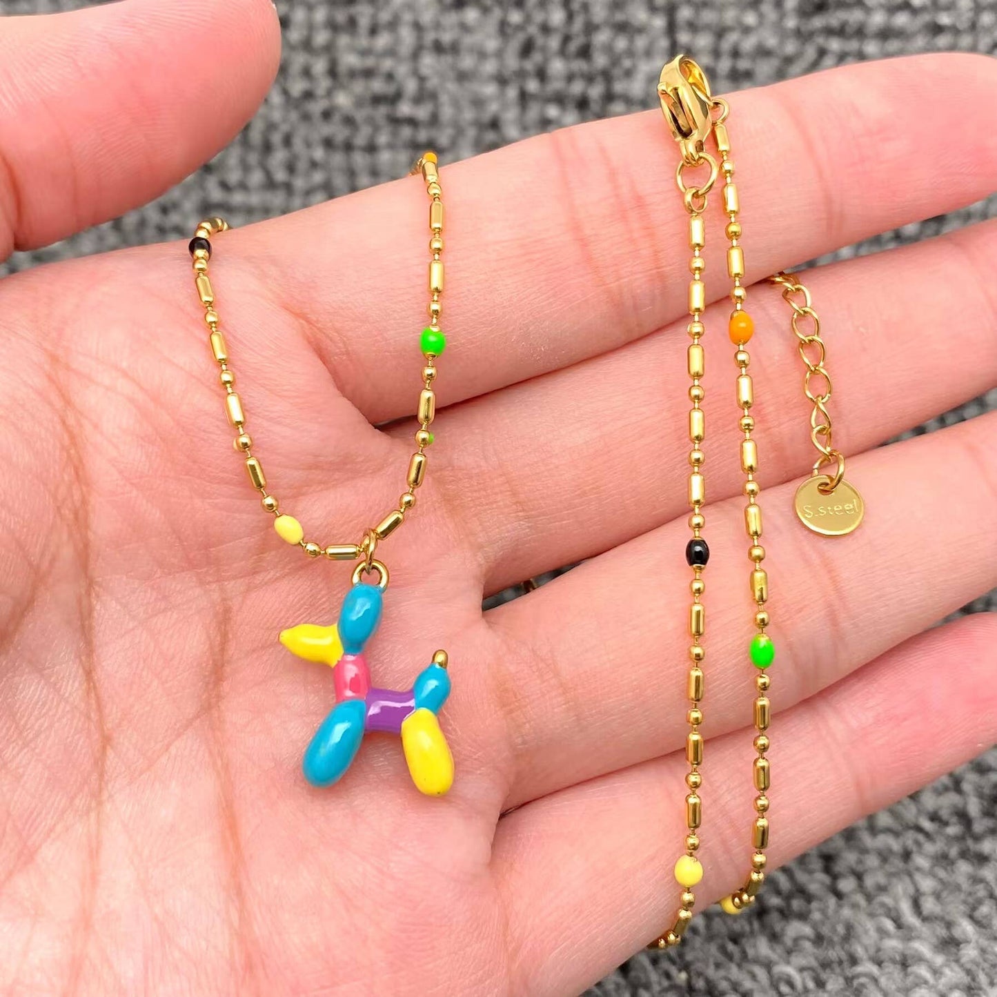 Ballonghund Berlock Halsband – 18K Guldpläterat - Färgglad