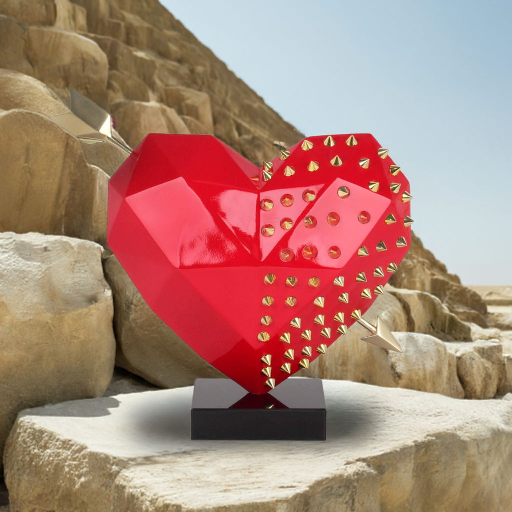Modern Faceted Sculpture - Heart with marble base
