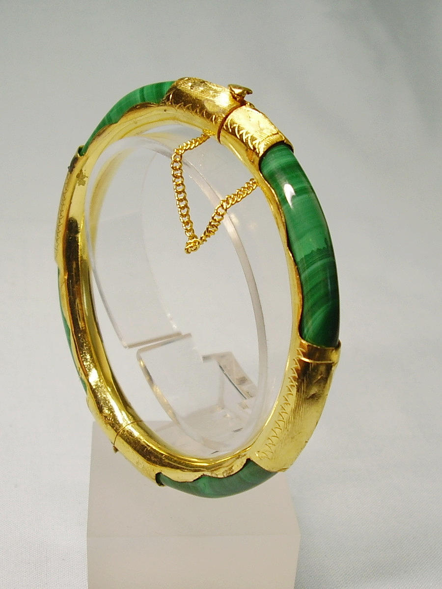 Vintage Bracelet - Malachite and Yellow Metal