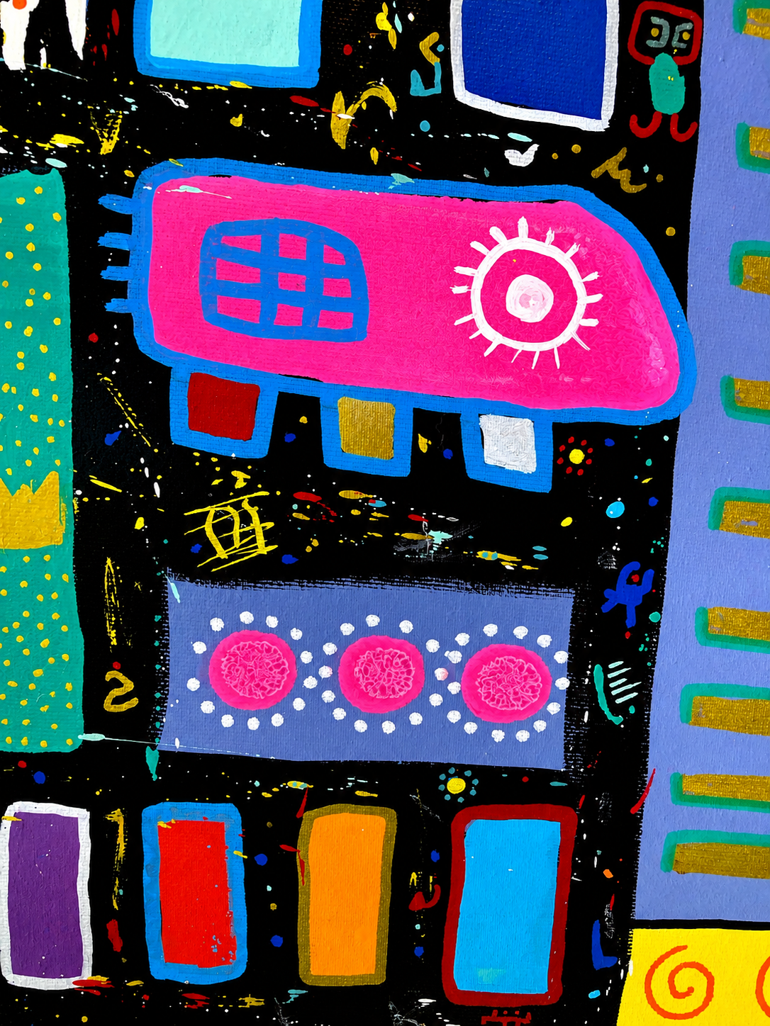 Originalmålning av Linus Cinnamoni – Färgstark Mixed Media 80 × 80 cm