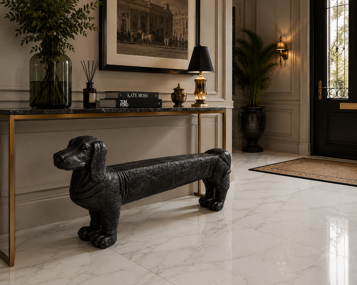 Svart Hundbänk – Stor Dekorativ Bänk I Hunddesign