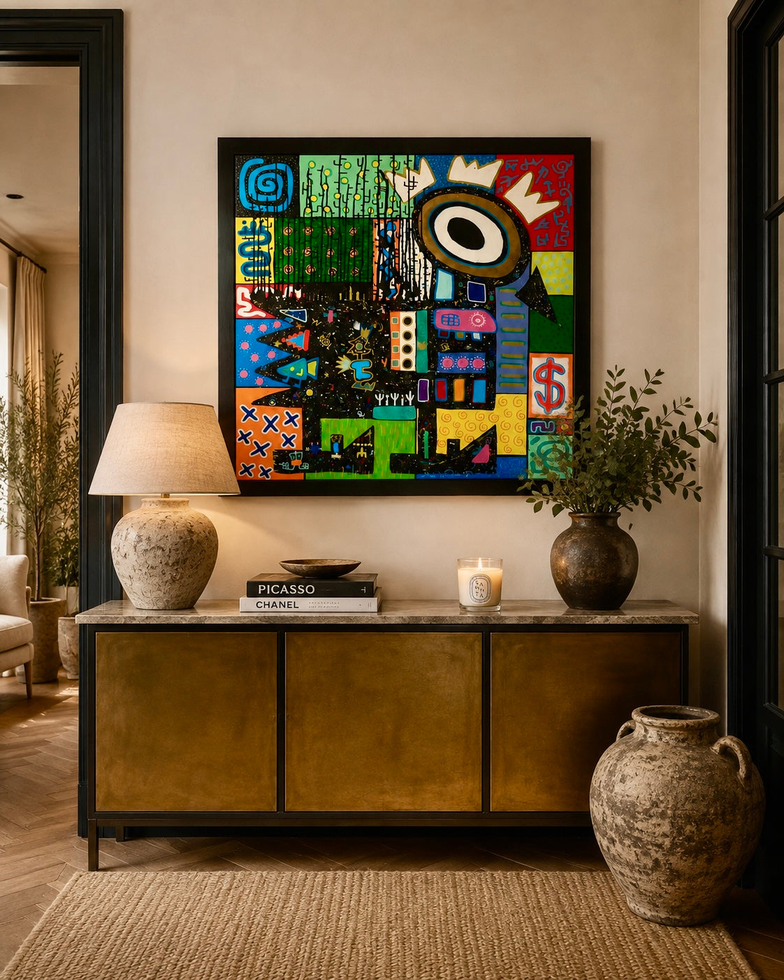 Originalmålning av Linus Cinnamoni – Färgstark Mixed Media 80 × 80 cm