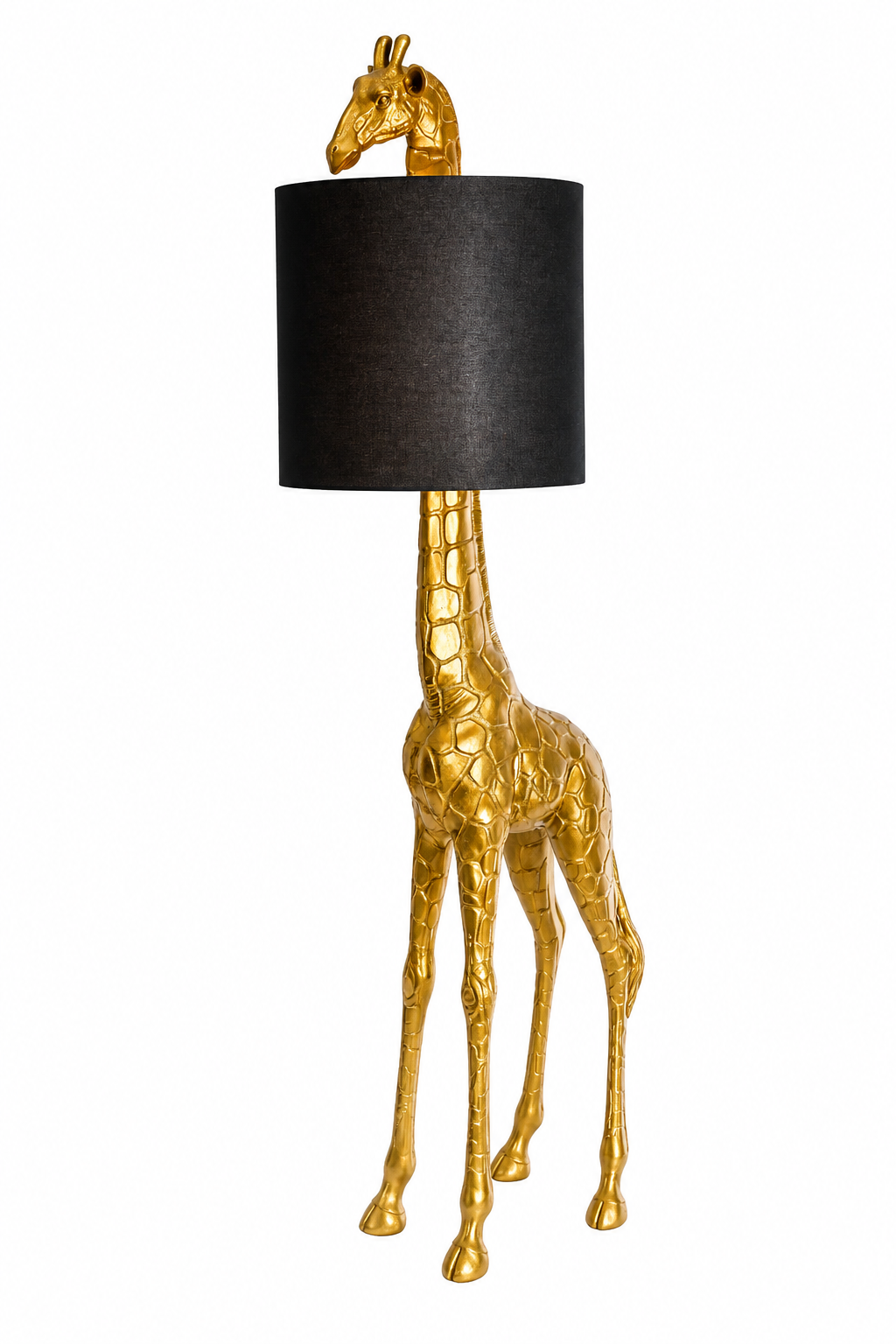Giraff Golvlampa i Antikguld med Svart Lampskärm