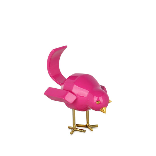 Modern Fågel - Skulptur i Lackerat Harts - Nyfiken - Mörkrosa