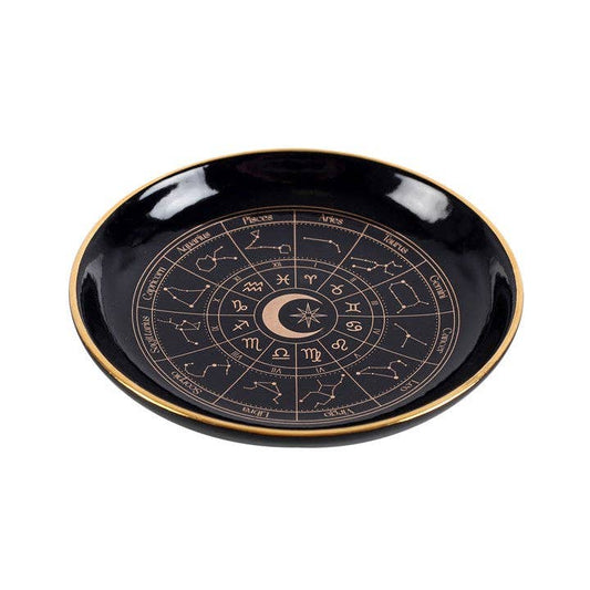 Svart Smyckesfat Med Guldfärgat Astrologihjul och Stjärntecken