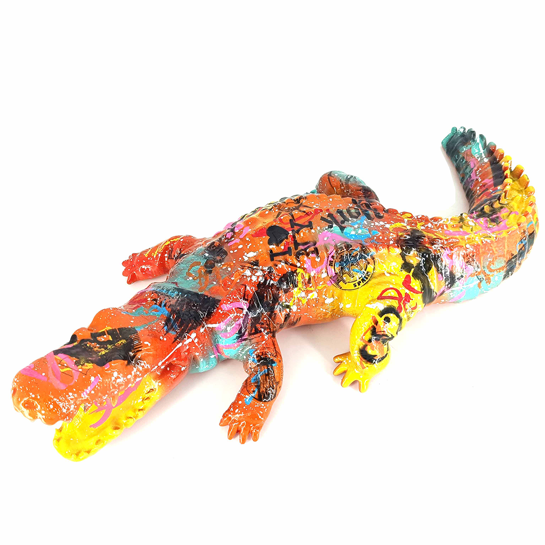 Orange Krokodil (XS) - Handmålad och Numrerad Skulptur med Certifikat