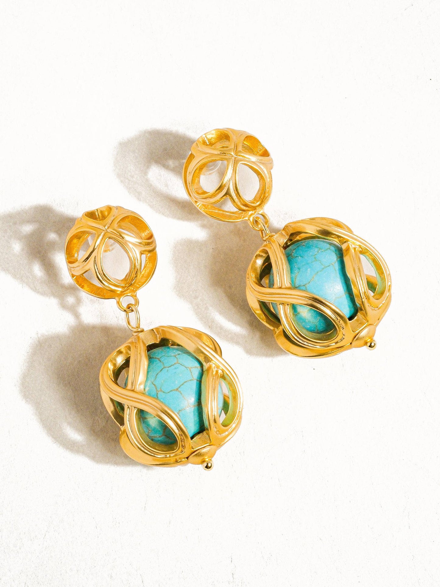 Samantha - 18K Gold Plated Earrings With Set Turquoise Stone