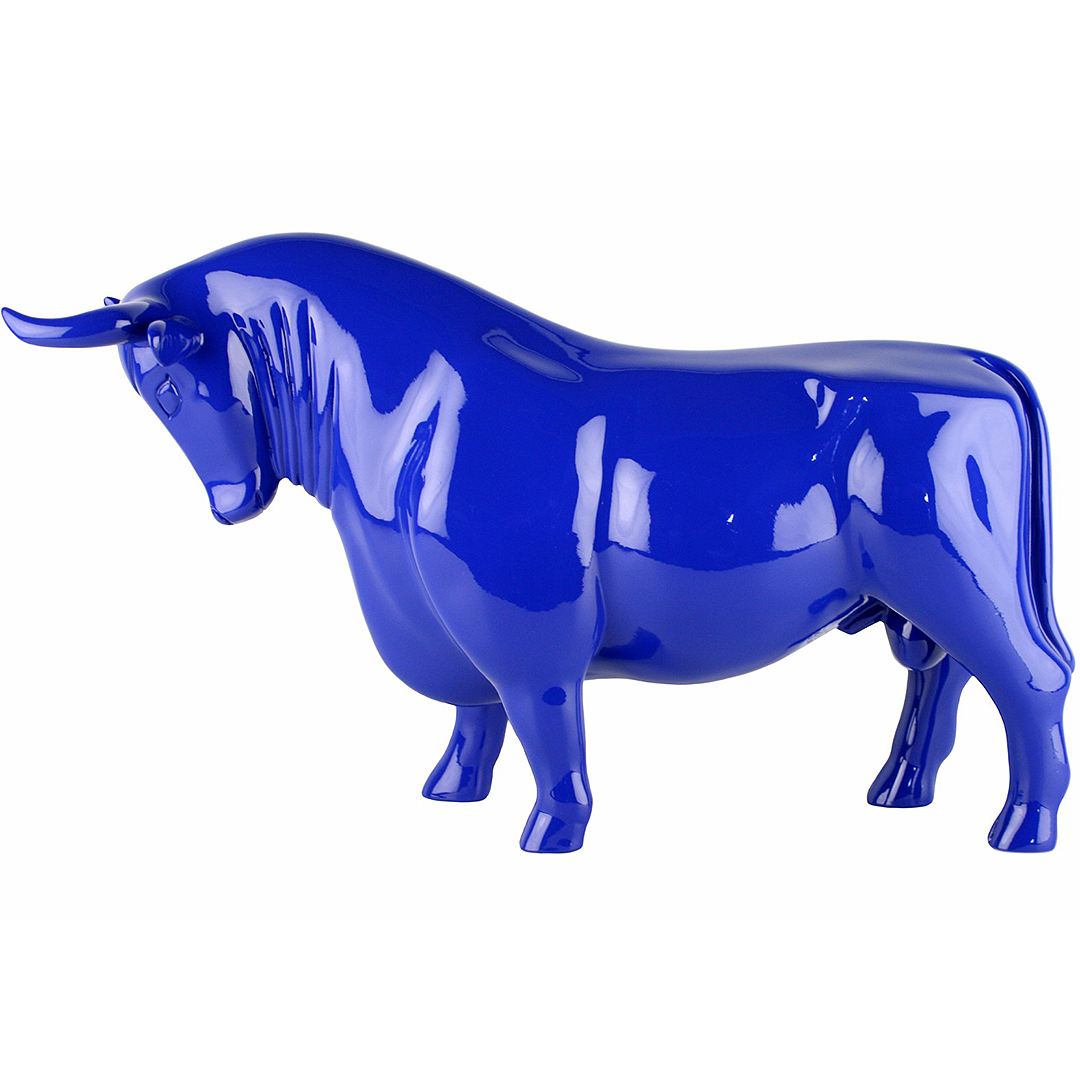 Blå Tjur (S) - Handmålad och Numrerad Skulptur med Certifikat
