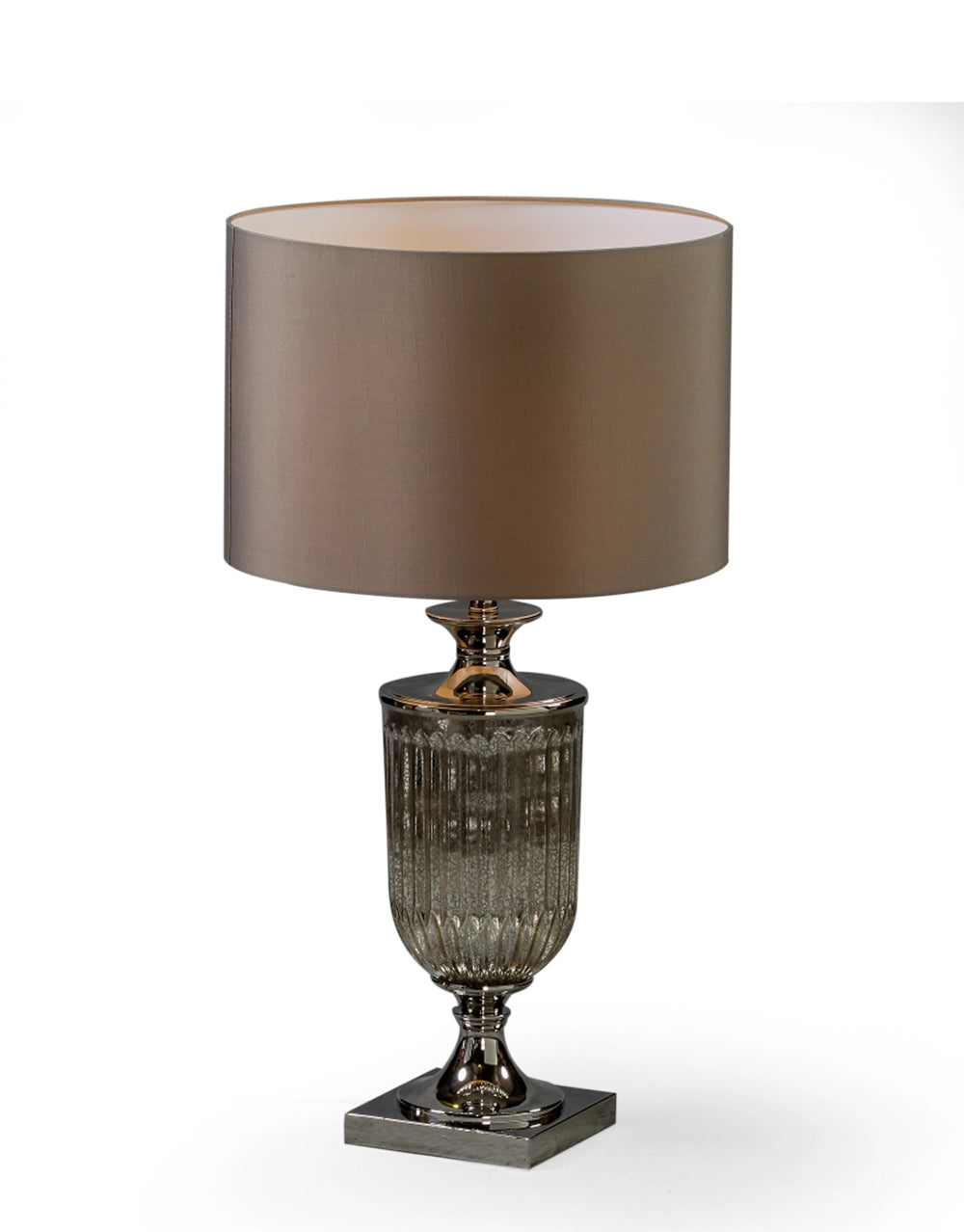 Antikglasurna Bordslampa med Taupe Skärm – Elegant Bordslampa i Vintage Stil