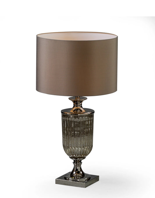 Antikglasurna Bordslampa med Taupe Skärm – Elegant Bordslampa i Vintage Stil