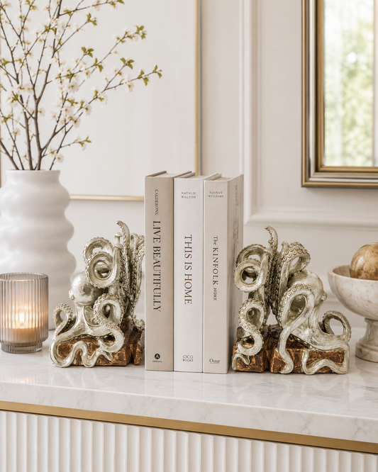 Bläckfisk Bokstöd I Silver – Par I Skulptural Design