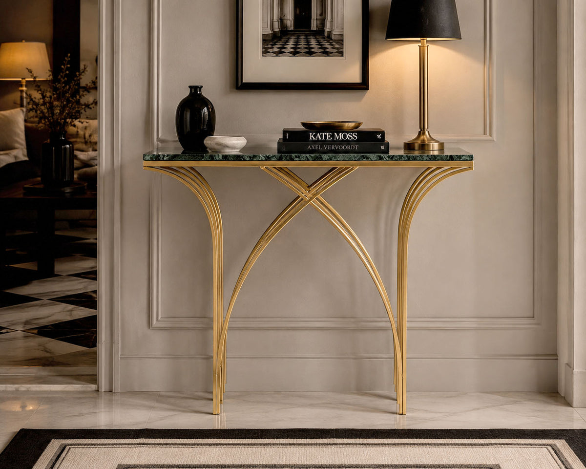 Konsolbord i Grön Marmor & Guld – Elegant Design