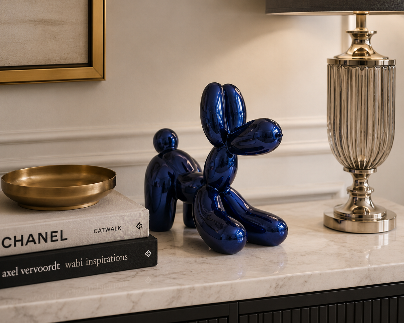 Blå Metallic Ballonghund Skulptur I Begränsad Upplaga