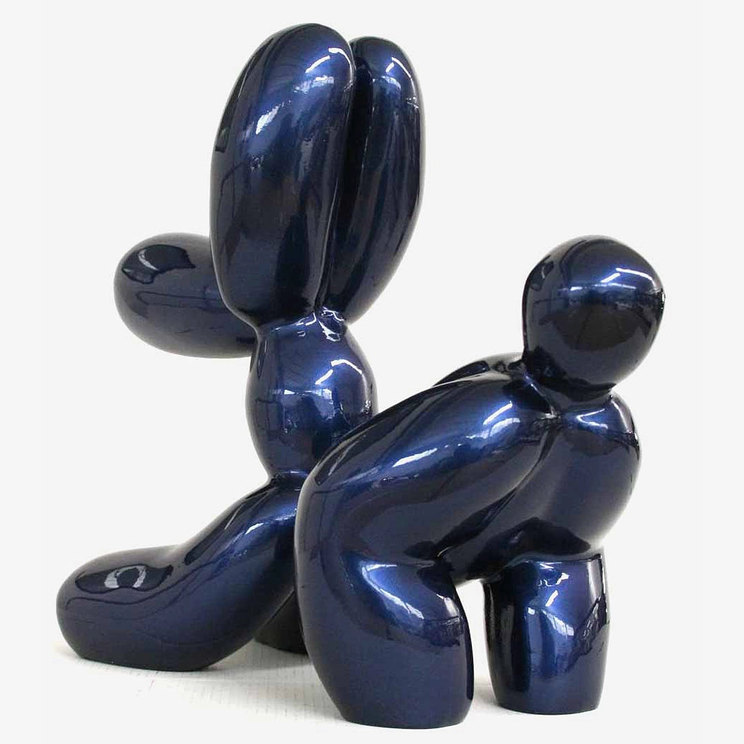 Blå Metallic Ballonghund Skulptur I Begränsad Upplaga