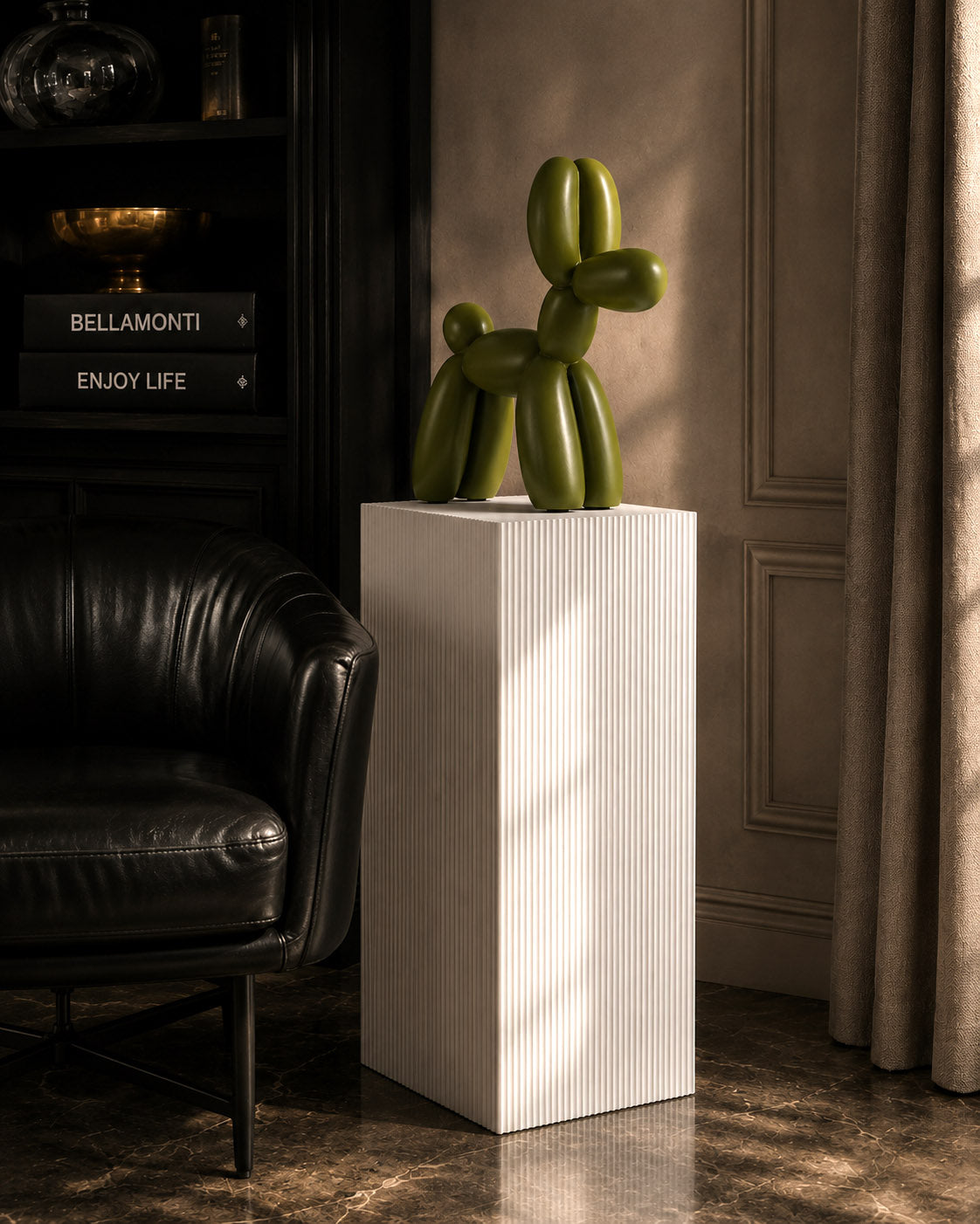 Mossgrön Ballonghund Skulptur I Begränsad Upplaga (M)