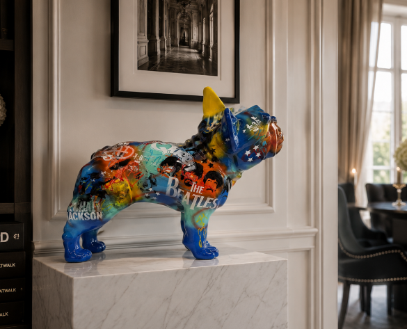Fransk Bulldog Pop Art (M) – Handmålad och Numrerad Skulptur med Certifikat | Limited Edition