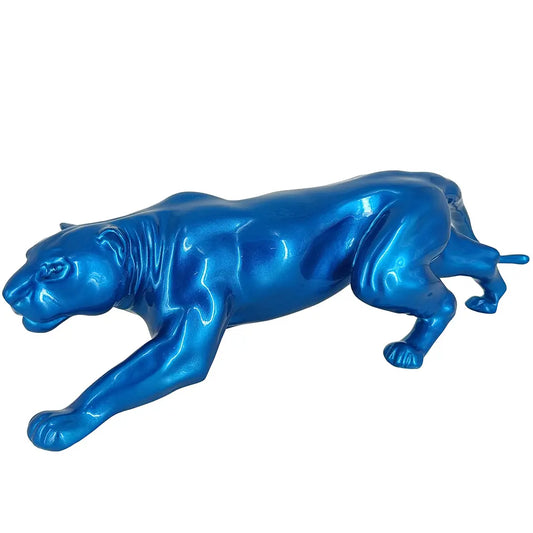 Panter Metallic Ljusblå (M) – Handmålad och Numrerad Skulptur med Certifikat | Limited Edition