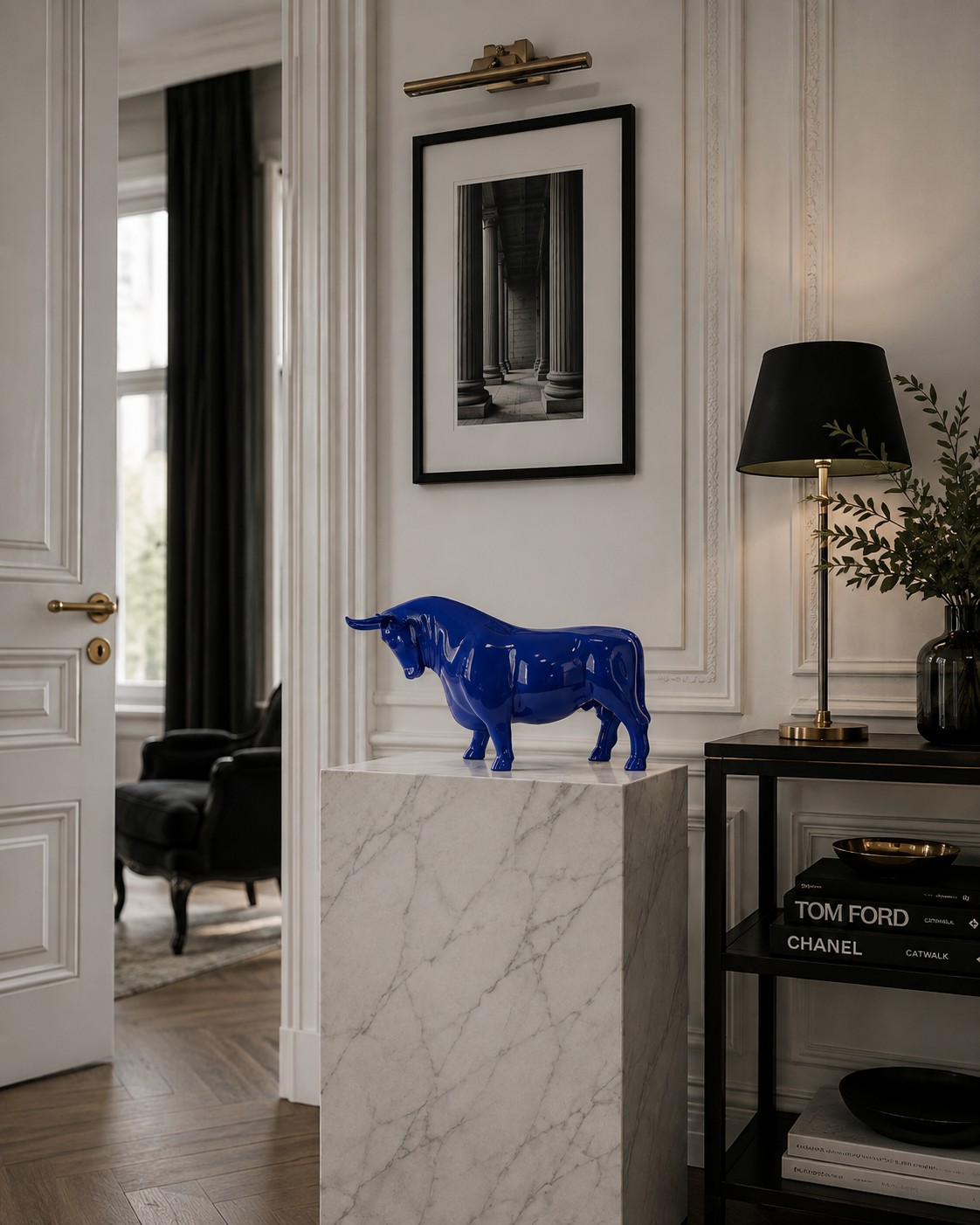 Blå Tjur (S) – Handmålad och Numrerad Skulptur med Certifikat | Limited Edition
