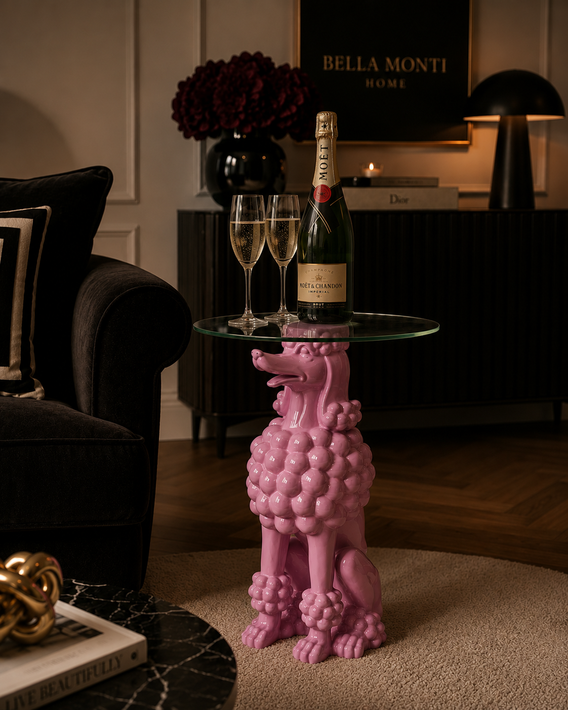 Charming Pink Side Table - Poodle