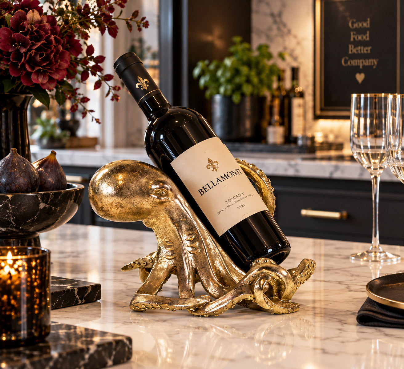 Wine bottle holder - Octopus - Gold