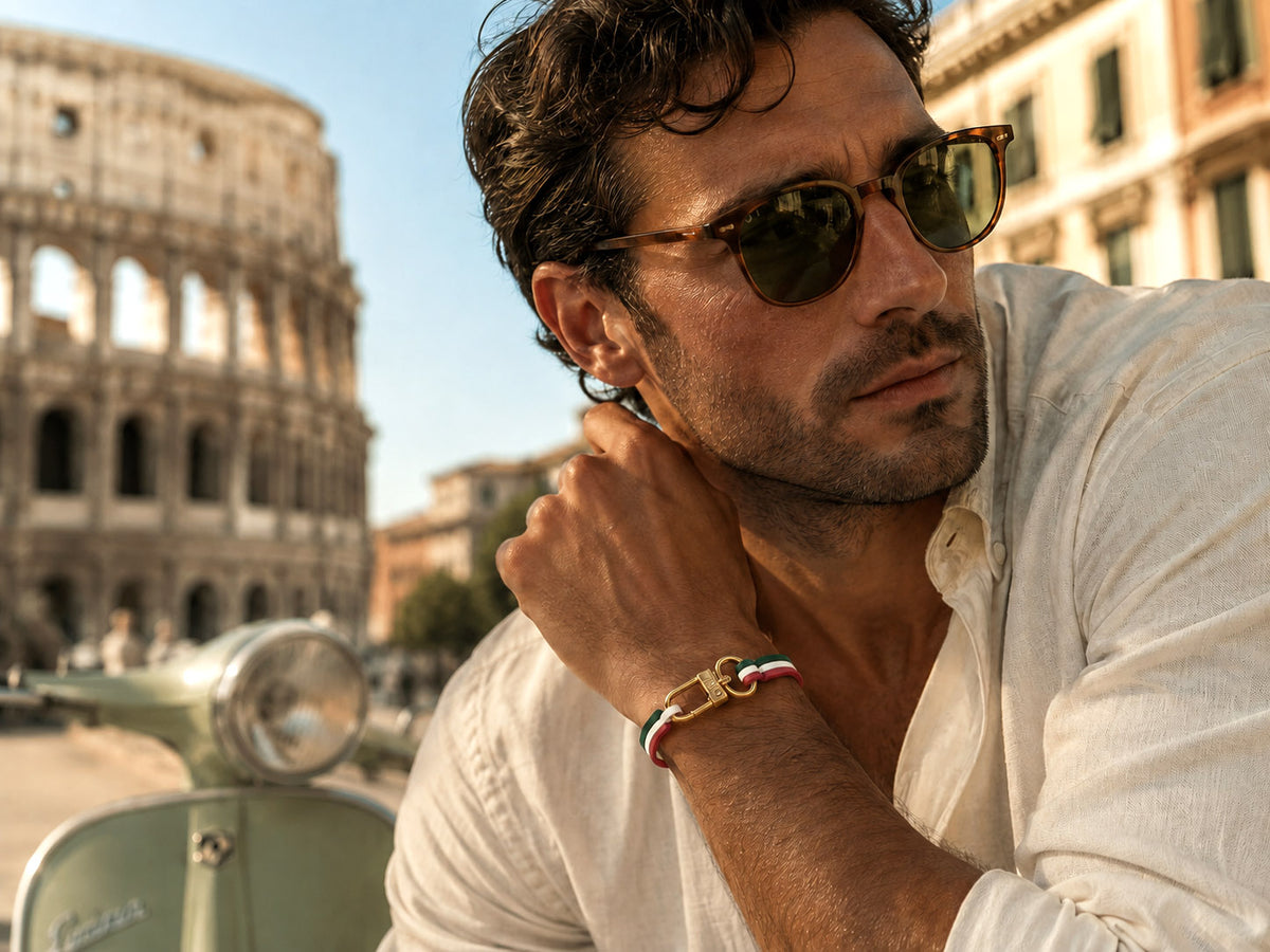 Handgjort Armband i Italienskt Läder Med Guldfärgat Lås – 18 cm