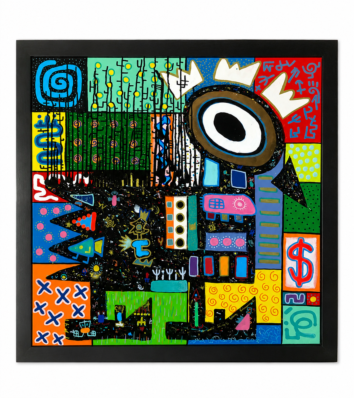 Originalmålning av Linus Cinnamoni – Färgstark Mixed Media 80 × 80 cm