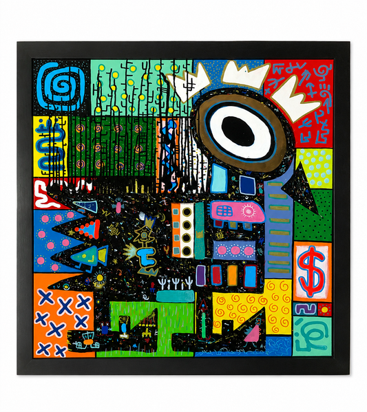 Originalmålning av Linus Cinnamoni – Färgstark Mixed Media 80 × 80 cm