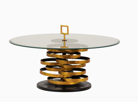 Runt Designsoffbord i Glas Med Guldfärgad Metall