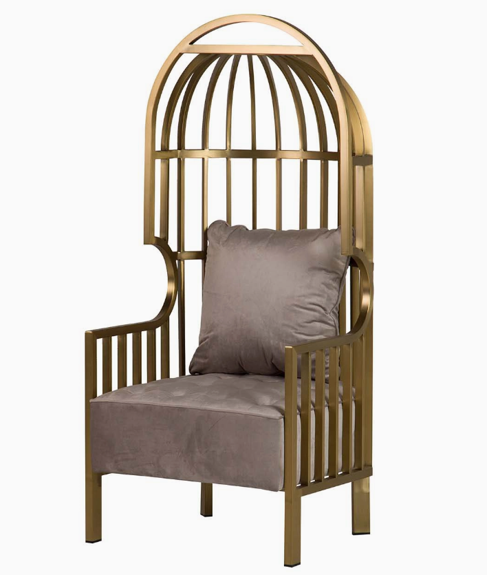 Statementfåtölj I Beige Sammet Med Guldfärgad Stålram