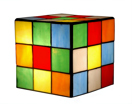 Tiffany-inspirerad Färgglad Rubiks Kub Bordslampa